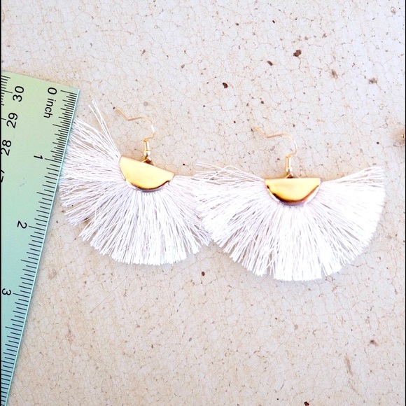 White Boho Fan Dangles - Picture 3 of 5